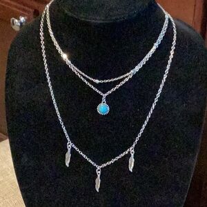 Silver Layered Necklace with Turquoise Pendant